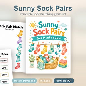 Sonnige Sockenpaare | Socken-Matching-Spiel | Druckbare PDF | Digitaler Download Bild 2