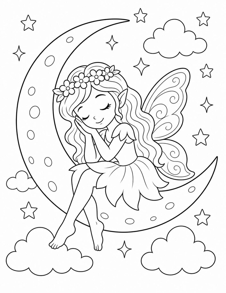 Dibujos para colorear de jardines de hadas / Dibujos para colorear de hadas / PDF imprimible / Descarga digital imagen 6