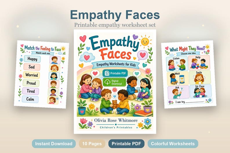 Visages empathiques | Feuilles de travail sur l'empathie pour les enfants | PDF imprimable | Téléchargement numérique image 2