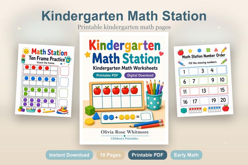 Kindergarten Math Station | Kindergarten Math Worksheets | Printable PDF | Digital Download image 2