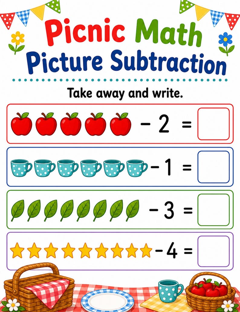 Picnic Math Mix | Addition and Subtraction Worksheets | Printable PDF | Digital Download image 4