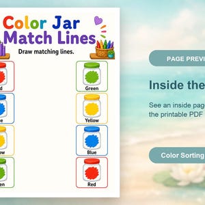 Match Color Jar | Werkbladen voor kleursortering | Afdrukbare pdf | Digitale download afbeelding 10