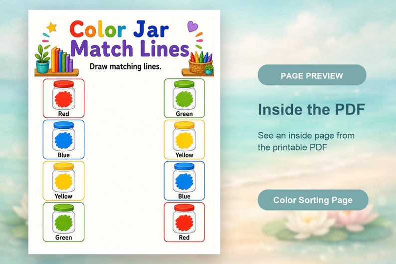 Match Color Jar | Werkbladen voor kleursortering | Afdrukbare pdf | Digitale download afbeelding 10