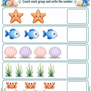 Coral Cove Counting | Werkbladen tellen | Afdrukbare pdf | Digitale download afbeelding 3