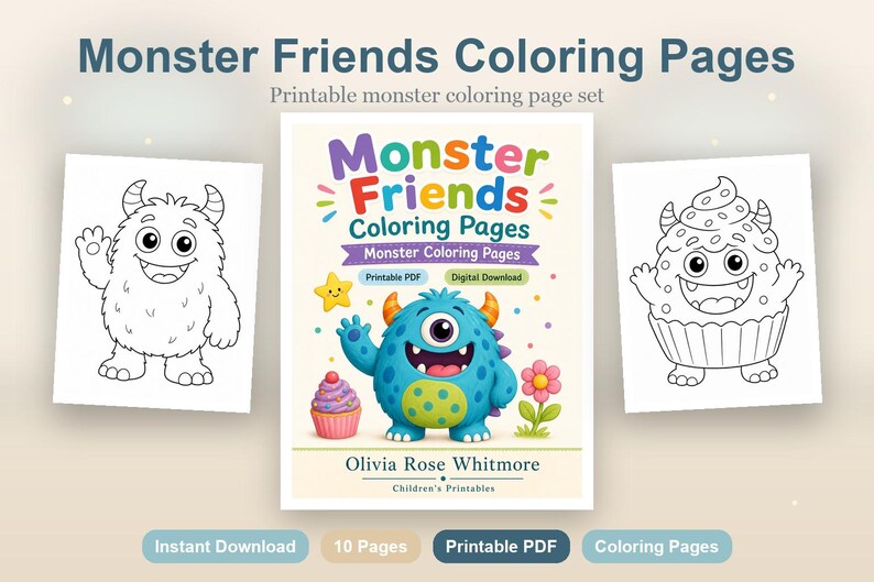 Monster Friends Malvorlagen | Monster Malvorlagen | Druckbare PDF | Digitaler Download Bild 2