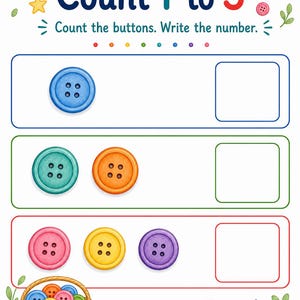 Button Zählen Korb | Zählen Arbeitsblätter | Druckbare PDF | Digitaler Download Bild 3