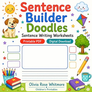 Sentence Builder Doodles | Sentence Writing Worksheets | Printable PDF | Digital Download image 1