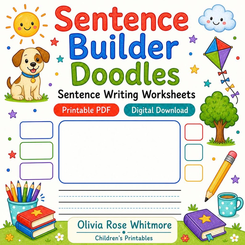 Sentence Builder Doodles | Sentence Writing Worksheets | Printable PDF | Digital Download image 1
