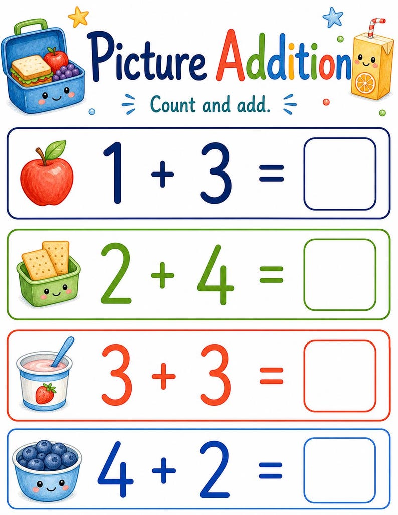 Lunchbox Addition | Addition Worksheets | Printable PDF | Digital Download image 5