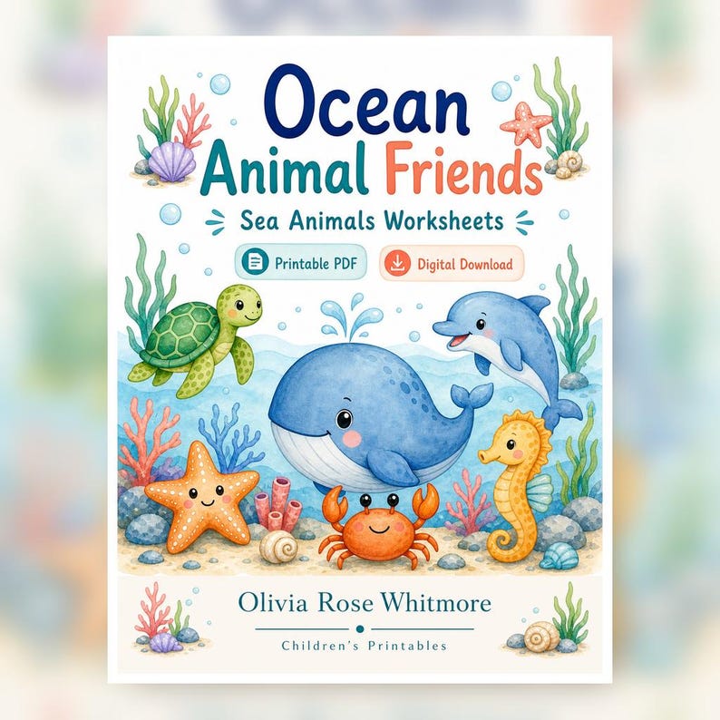 Ocean Animal Friends | Sea Animals Worksheets | Printable PDF | Digital Download image 1