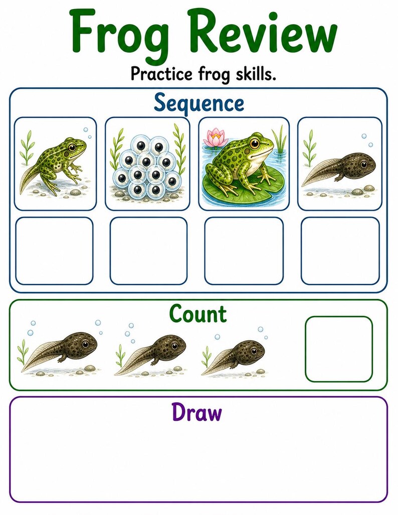 Frosch Teich Änderungen | Frosch Lebenszyklus Arbeitsblatt | Druckbare PDF | Digitaler Download Bild 7