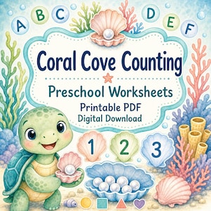 Coral Cove Counting | Preschool Worksheets | Printable PDF | Digital Download image 1