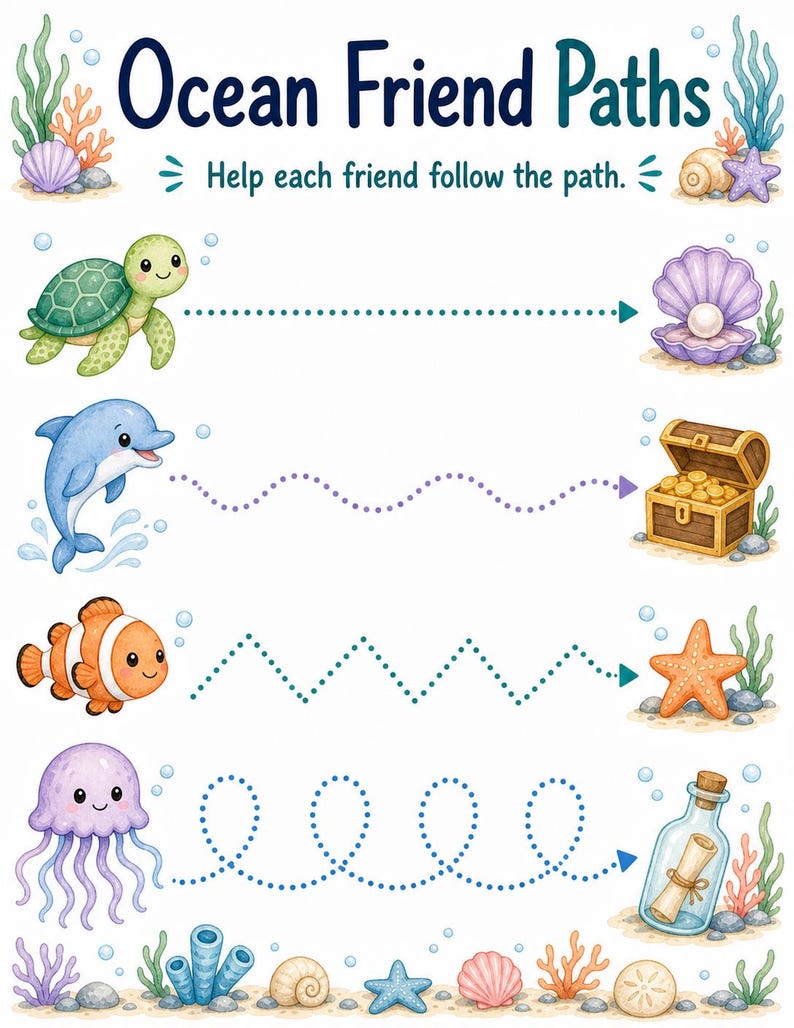 Jellyfish Pencil Paths | Pre Writing Worksheets | Printable PDF | Digital Download image 6