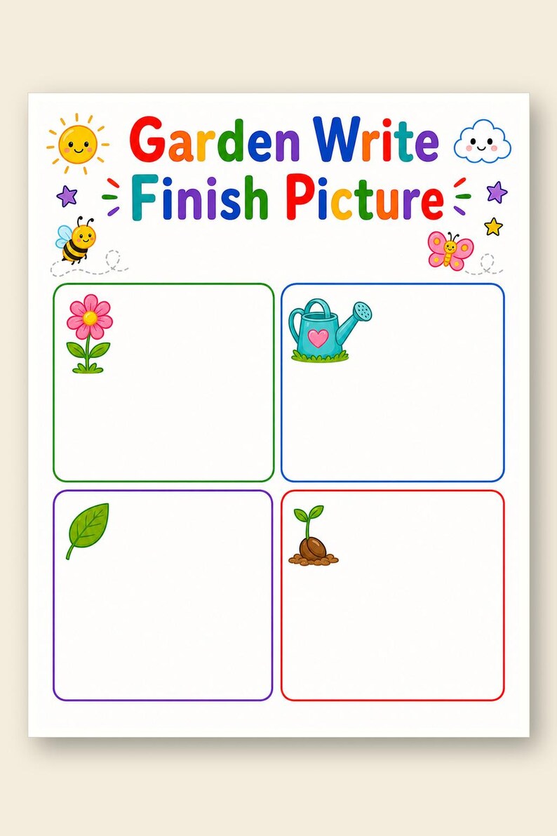 Jardim para Desenhar e Escrever | Folhas de Atividades para Desenhar e Escrever | PDF para Imprimir | Download Digital imagem 9