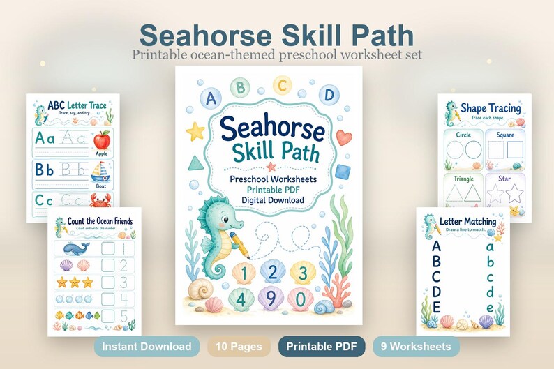 Seahorse Skill Path | Preschool Worksheets | Printable PDF | Digital Download image 2