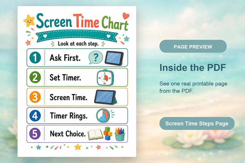 Pasos para controlar el tiempo frente a la pantalla / Tabla de control del tiempo frente a la pantalla / PDF imprimible / Descarga digital imagen 10