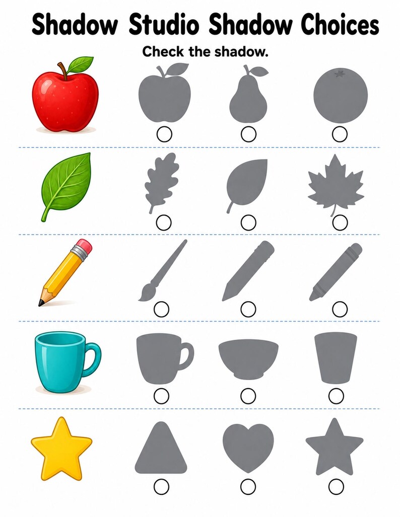 Shadow Match Studio | Shadow Matching Worksheets | Printable PDF | Digital Download image 7