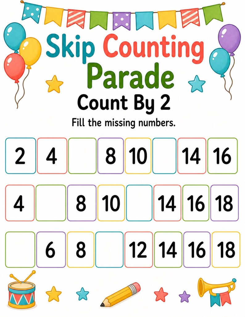 Skip Counting Parade | Skip Counting Worksheets | Printable PDF | Digital Download image 3
