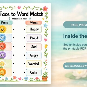 Bijpassende tuin | Werkblad emotie matchen | Afdrukbare pdf | Digitale download afbeelding 10