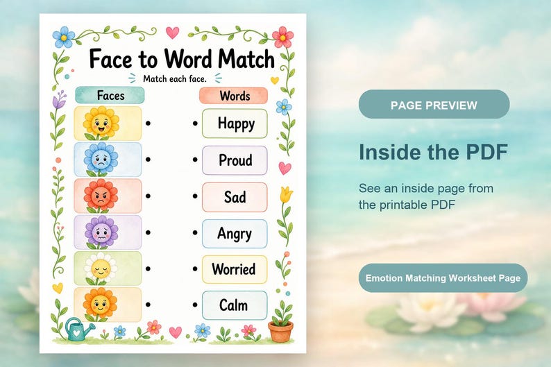 Bijpassende tuin | Werkblad emotie matchen | Afdrukbare pdf | Digitale download afbeelding 10