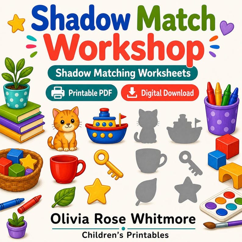 Shadow Match Workshop | Shadow Matching Worksheets | Printable PDF | Digital Download image 1