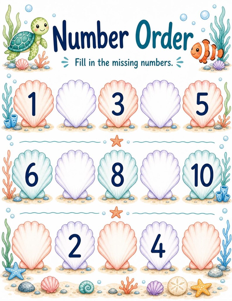 Coral Cove Counting | Werkbladen tellen | Afdrukbare pdf | Digitale download afbeelding 6
