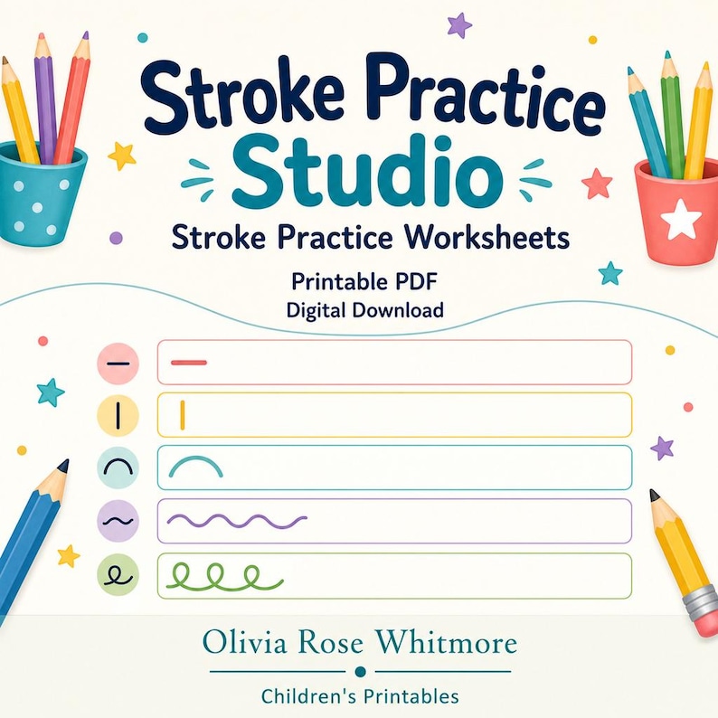 Stroke Practice Studio | Stroke Practice Worksheets | Printable PDF | Digital Download image 1