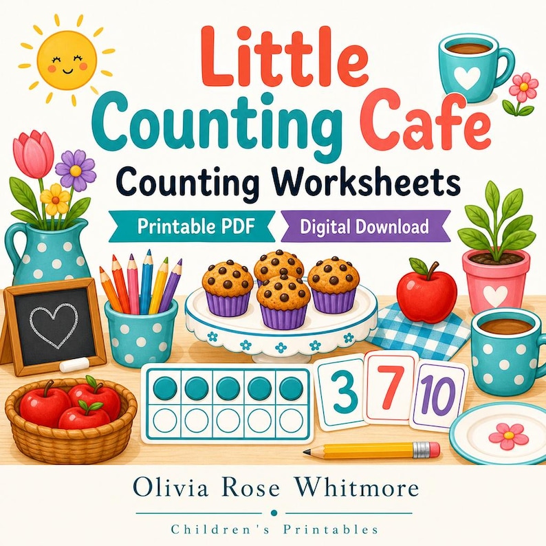 Lilla räknecaféet | Räkneblad | Utskrivbar PDF | Digital nedladdning bild 1