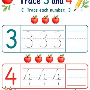 Apple Number Steps | Number Tracing Worksheets | Printable PDF | Digital Download image 4