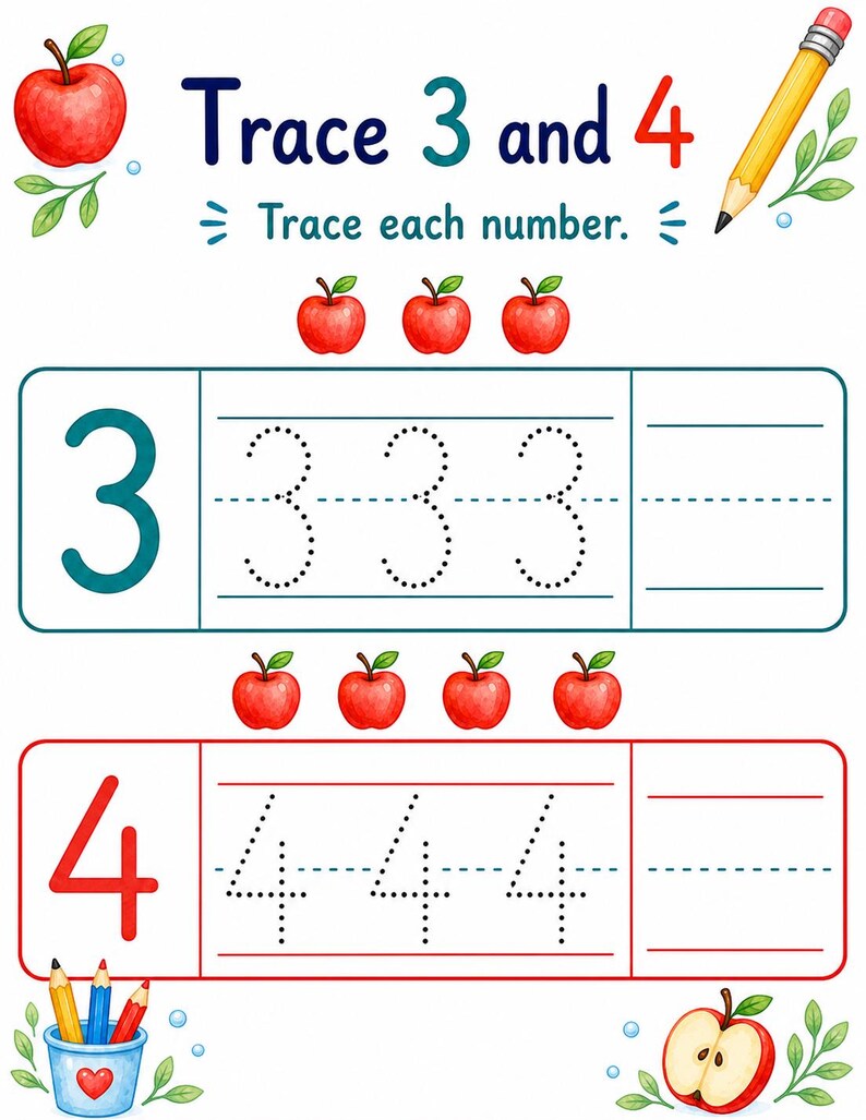 Apple Number Steps | Number Tracing Worksheets | Printable PDF | Digital Download image 4