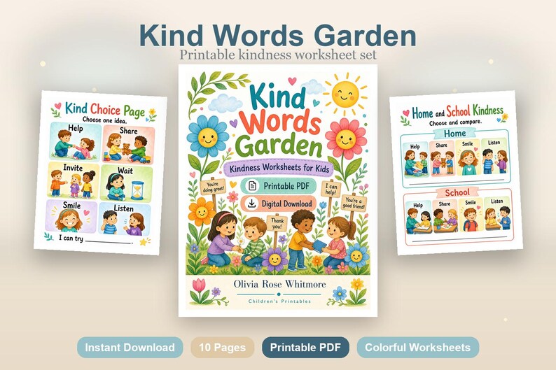 Kind Words Garden | Kindness Worksheets for Kids | Printable PDF | Digital Download image 2