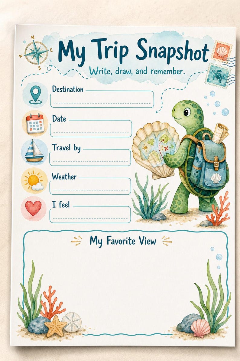 Turtle Travel Trail | kids travel journal | Printable PDF | Digital Download image 5
