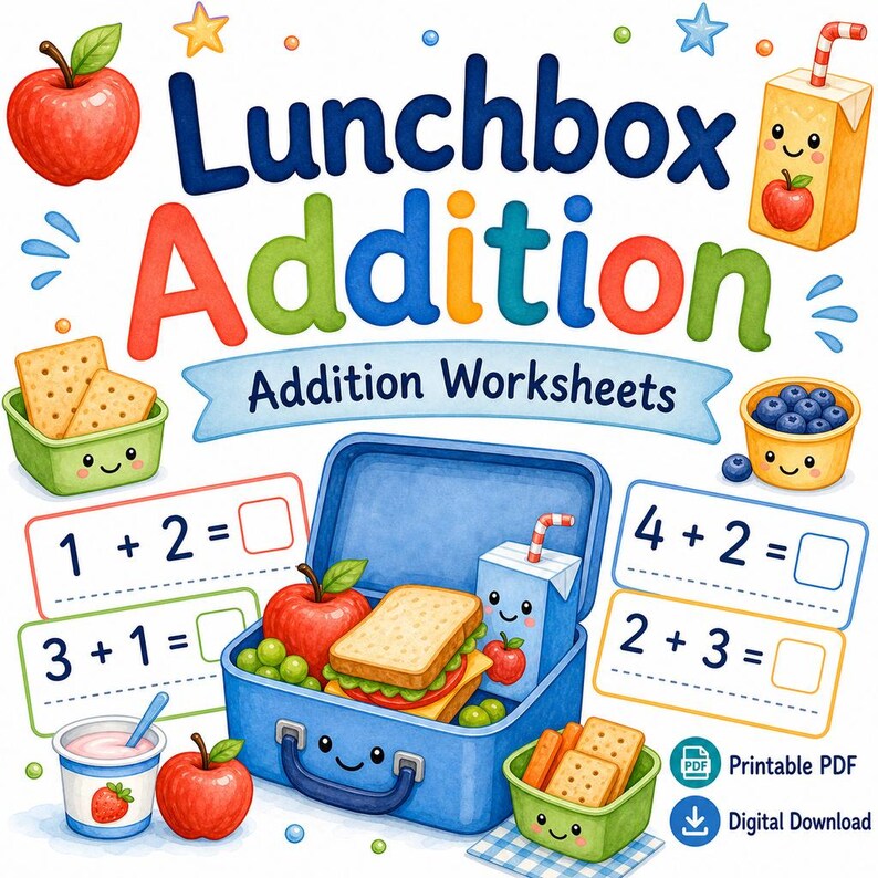 Lunchbox Addition | Addition Worksheets | Printable PDF | Digital Download image 1