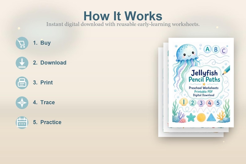 Jellyfish Pencil Paths | Preschool Worksheets | Printable PDF | Digital Download image 4