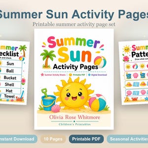 Pages d'activités au soleil d'été | Feuilles d'activités estivales | PDF imprimable | Téléchargement numérique image 2