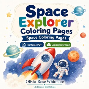 Disegni da colorare di esploratori spaziali / Disegni da colorare dello spazio / PDF stampabile / Download digitale immagine 1