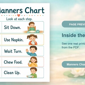 Mealtime Manners Cards | Manners Chart for Kids | Printable PDF | Digital Download image 10