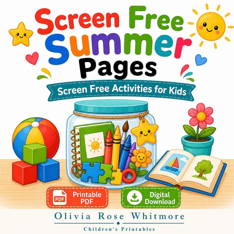 Screen Free Summer Pages | Screen Free Activities for Kids | Printable PDF | Digital Download image 1