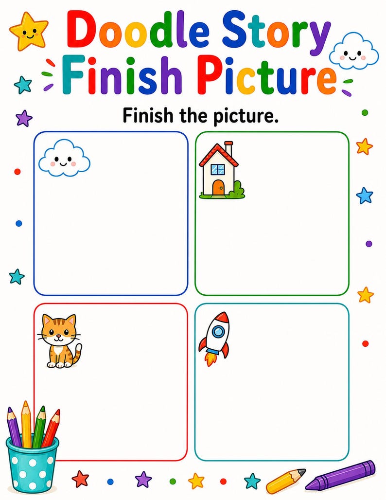Doodle Story Starters | Drawing Prompts for Kids | Printable PDF | Digital Download image 4