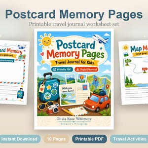 Postcard Memory Pages | Travel Journal for Kids | Printable PDF | Digital Download image 2