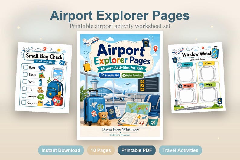 Flygplatsutforskarsidor | Flygplatsaktiviteter för barn | Utskrivbar PDF | Digital nedladdning bild 2