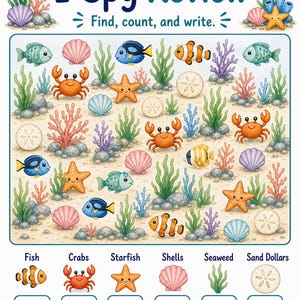 Coral I Spy Count / Schede di lavoro I Spy / PDF stampabile / Download digitale immagine 7