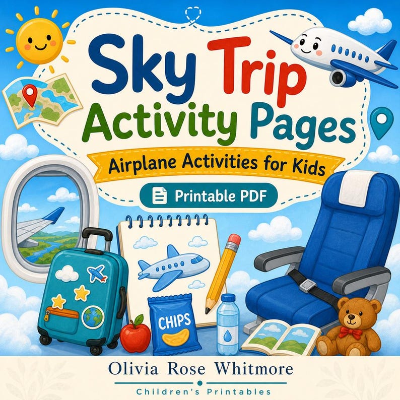 Sky Trip Activity Pages | Airplane Activities for Kids | Printable PDF | Digital Download image 1