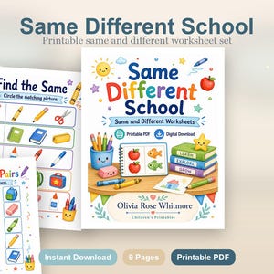 Same Different School | Same and Different Worksheets | Printable PDF | Digital Download image 2