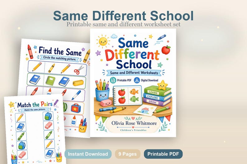 Same Different School | Same and Different Worksheets | Printable PDF | Digital Download image 2