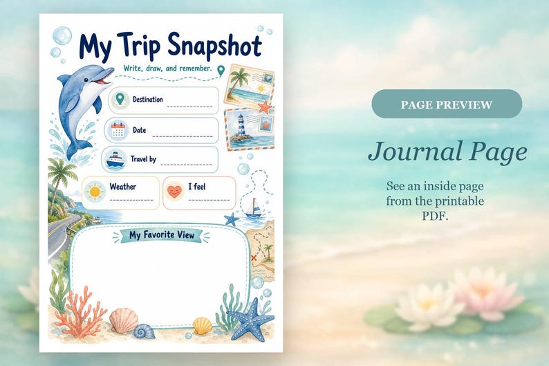 Dolfijn roadtripnotities | reisdagboek voor kinderen | Afdrukbare pdf | Digitale download afbeelding 6