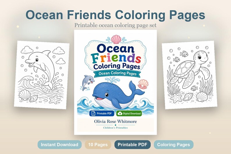 Kleurplaten Ocean Friends | Oceaan kleurplaten | Afdrukbare pdf | Digitale download afbeelding 2