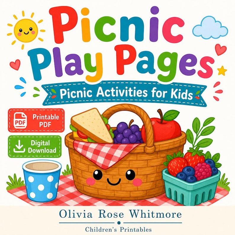 Afspeelpagina's picknick | Picknickactiviteiten voor kinderen | Afdrukbare pdf | Digitale download afbeelding 1