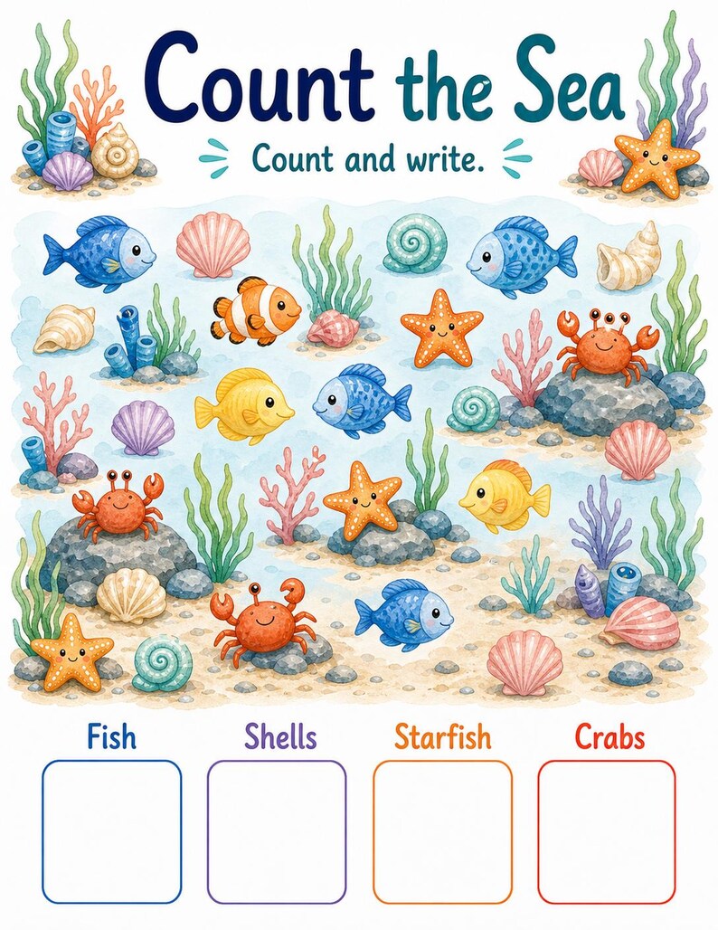 Compétences sous-marines | Sous la mer Feuilles de travail | PDF imprimable | Téléchargement numérique image 3