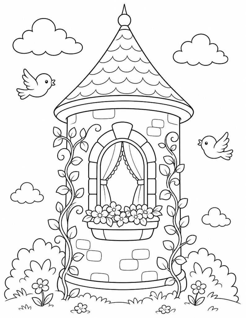 Dibujos para colorear de castillos de princesas / Dibujos para colorear de princesas / PDF imprimible / Descarga digital imagen 6